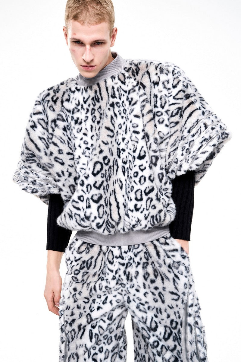 Leopard Panel Faux Fur Pullover