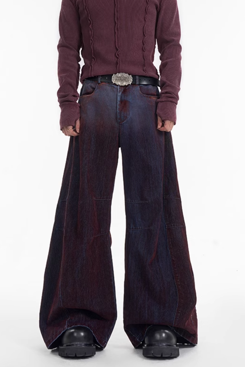 Flocked Patchwork Wide Jeans