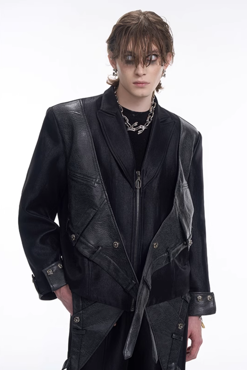 Dark Deconstructed Patchwork Zip Blazer