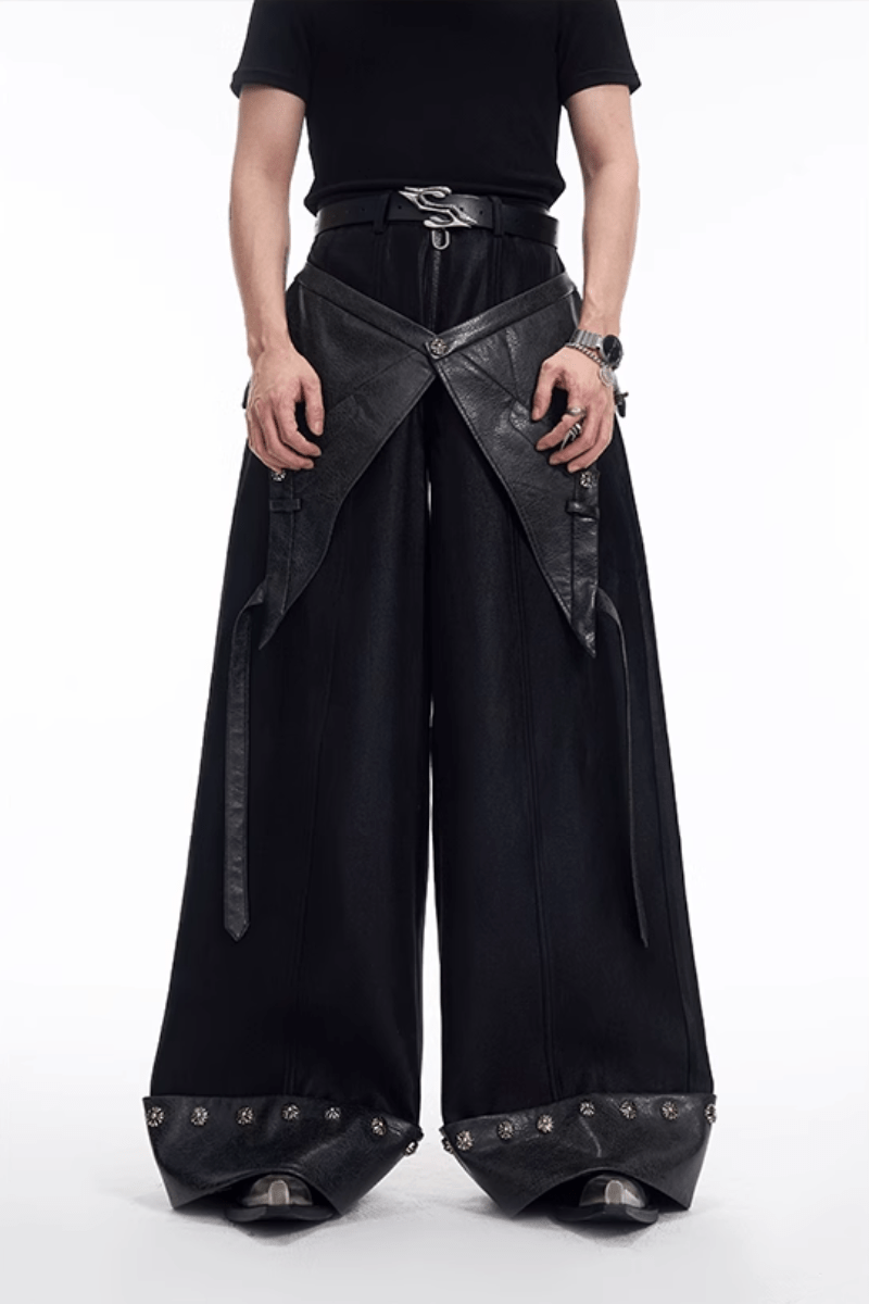 Dark Deconstructed Patchwork Zip Trousers