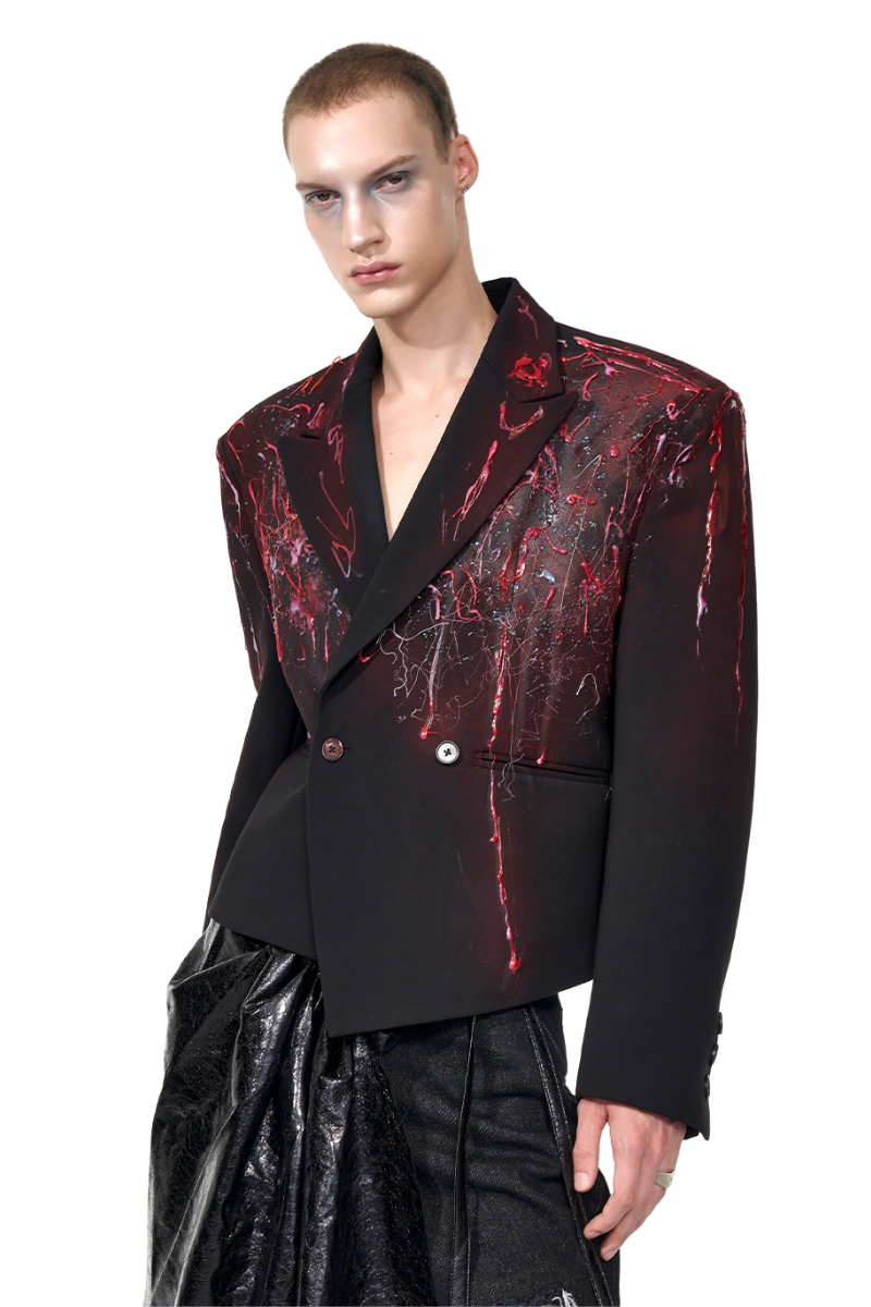 Drip Wax Irregular Hem Blazer