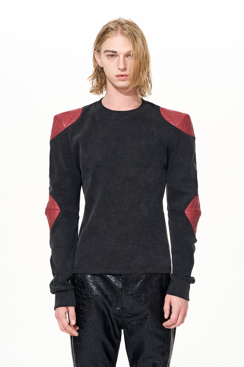 Armored PU Patchwork Fitted Sweater