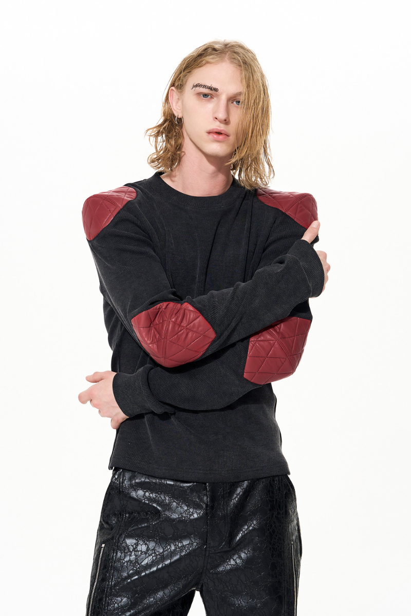 Armored PU Patchwork Fitted Sweater