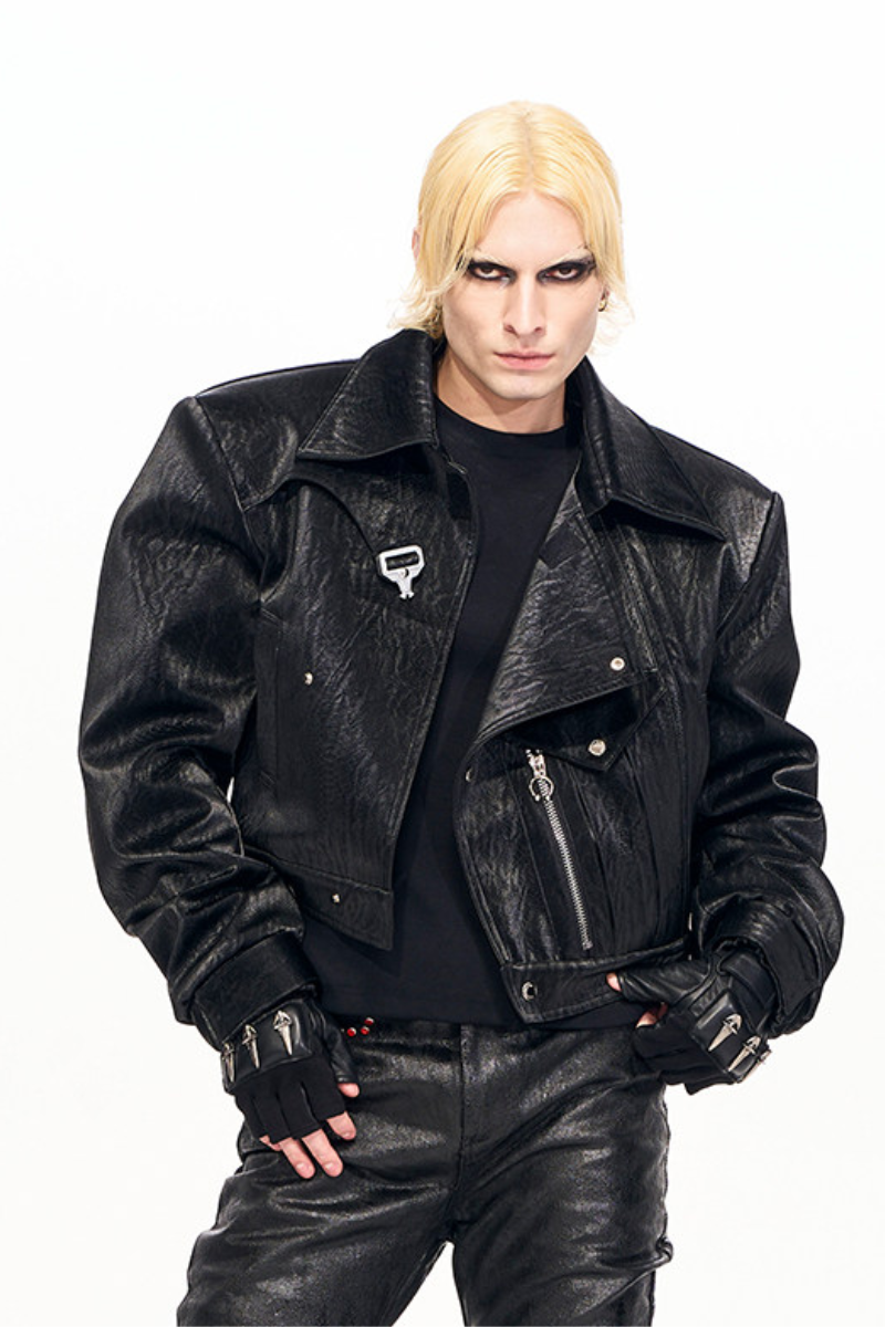 Snake Print Buckle Leather Jacket