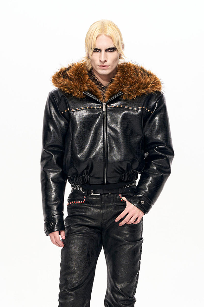 Snakeskin Faux Fur Hooded Puffer