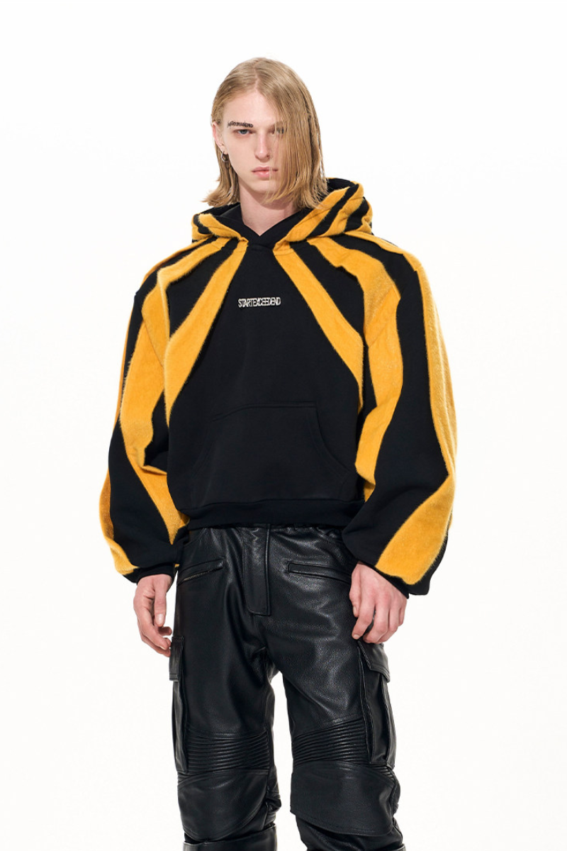 Faux Pony Hair Patchwork Hoodie