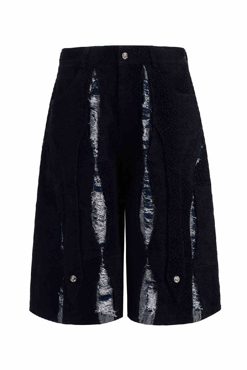 Snakeskin Cutout Cropped Shorts