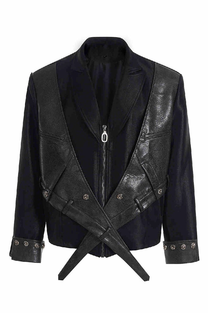 Dark Deconstructed Patchwork Zip Blazer