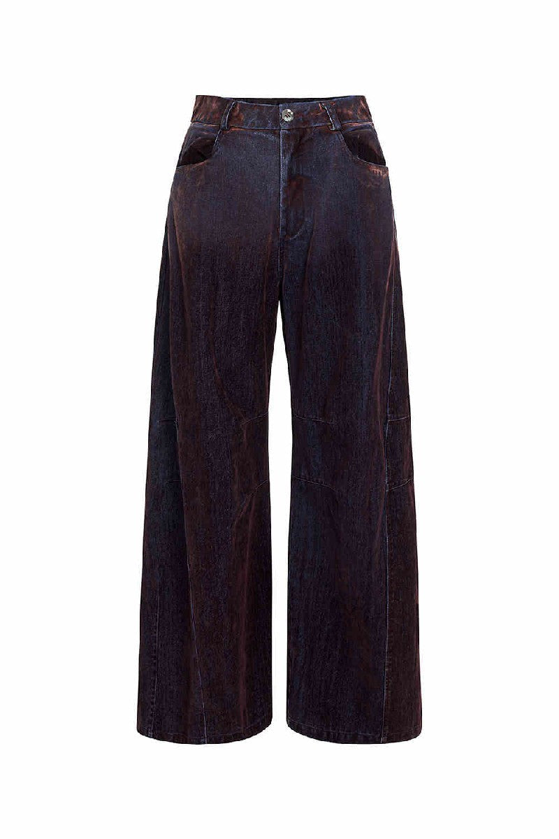 Flocked Patchwork Wide Jeans