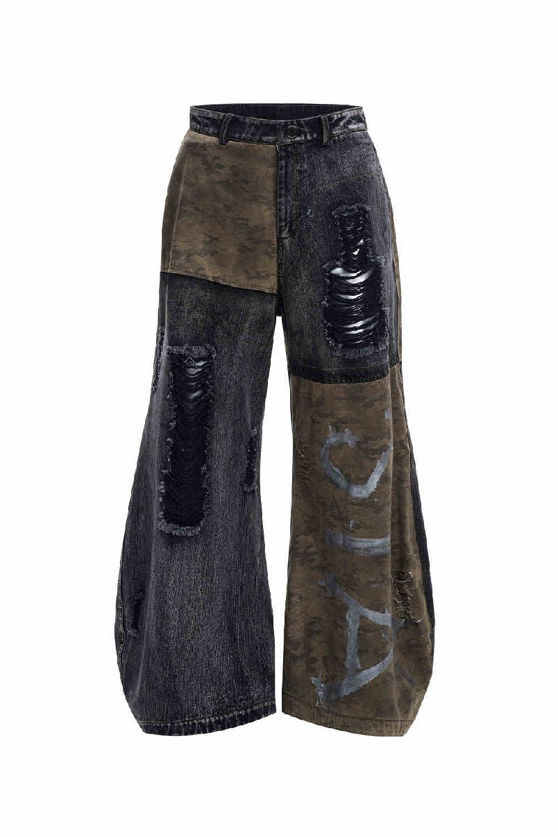 Camo Patchwork Flared Jeans