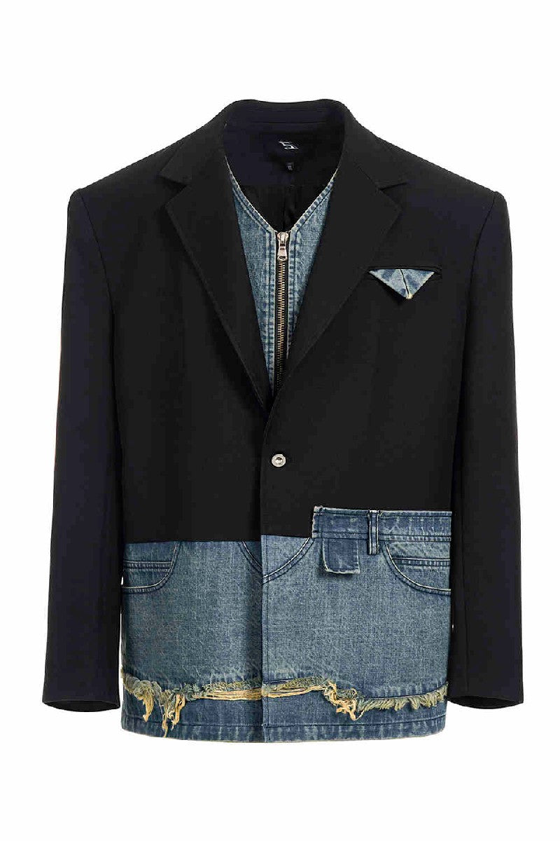 Double Layer Patchwork Denim Blazer