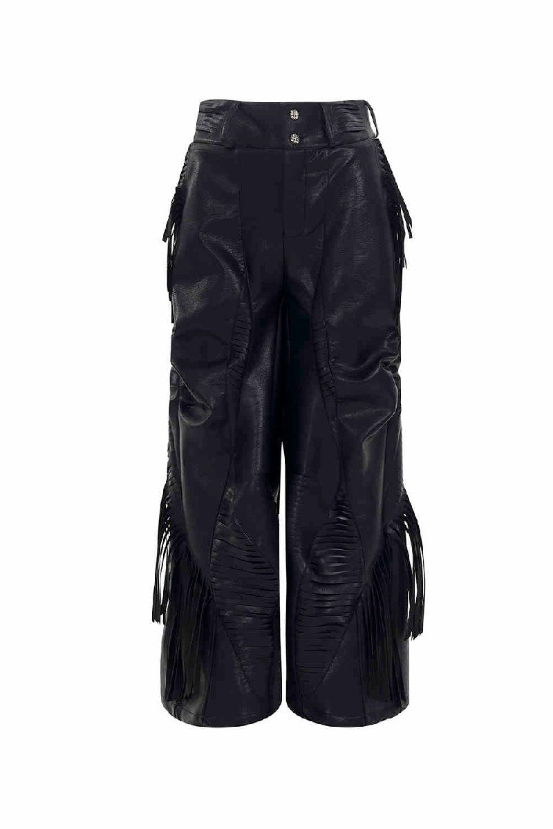 Fringe PU Leather Pants