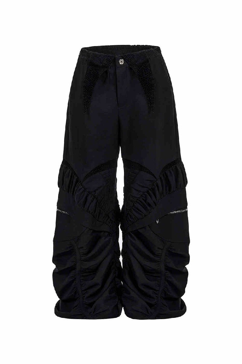 Heavy Deconstructed Ruched Wide-Leg Pants