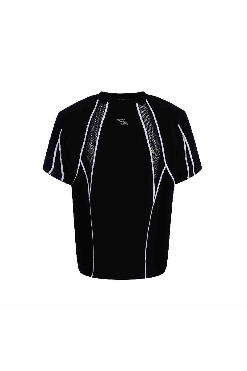 Mesh Panel Padded Shoulder Tee