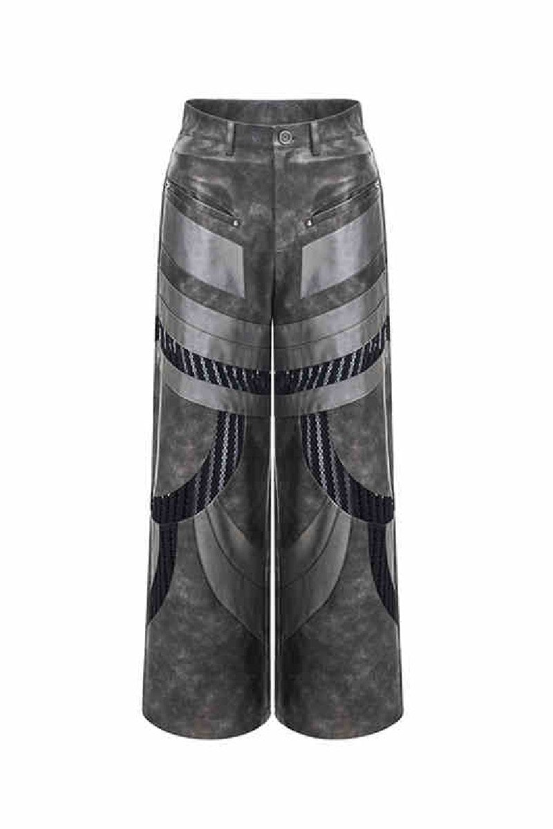Liquid Mesh Cutout Leather Trousers