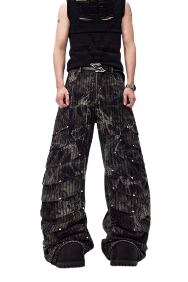 Snakeskin Studded Wide Leg Jeans