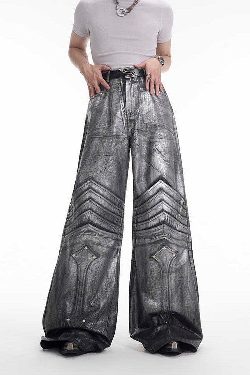 Silver Coated Armor Wide Jeans