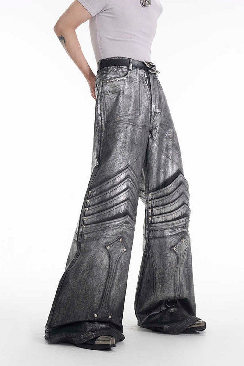 Silver Coated Armor Wide Jeans