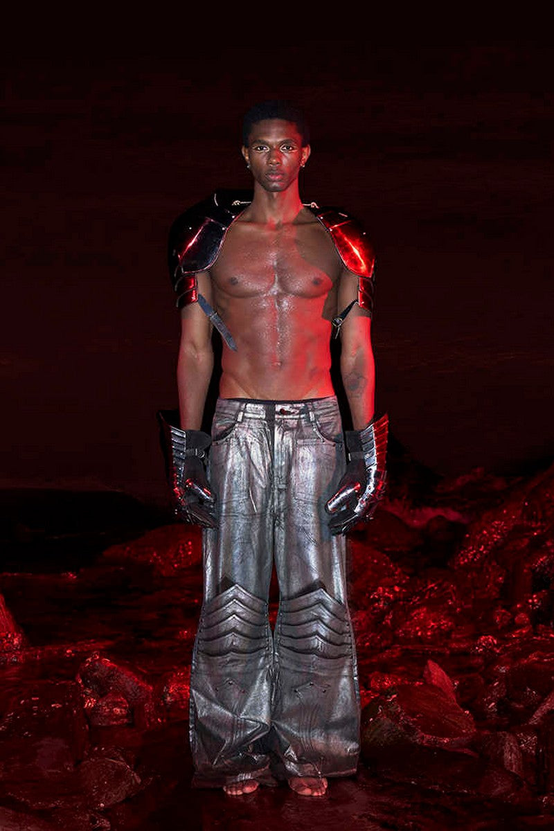 Silver Coated Armor Wide Jeans