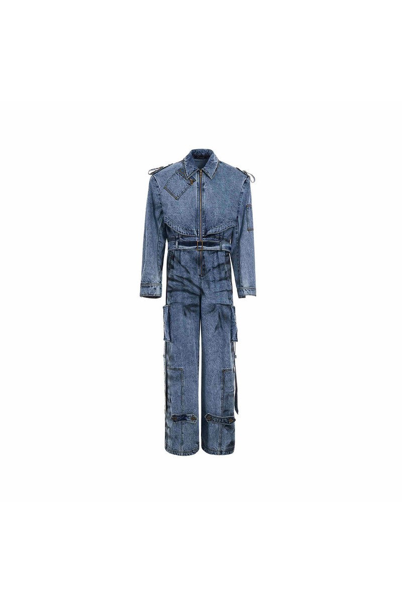 Distressed Washed Denim Jumpsuit