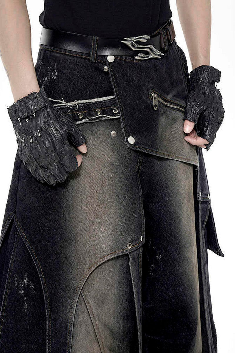 Deconstructed Studded Wide Jeans