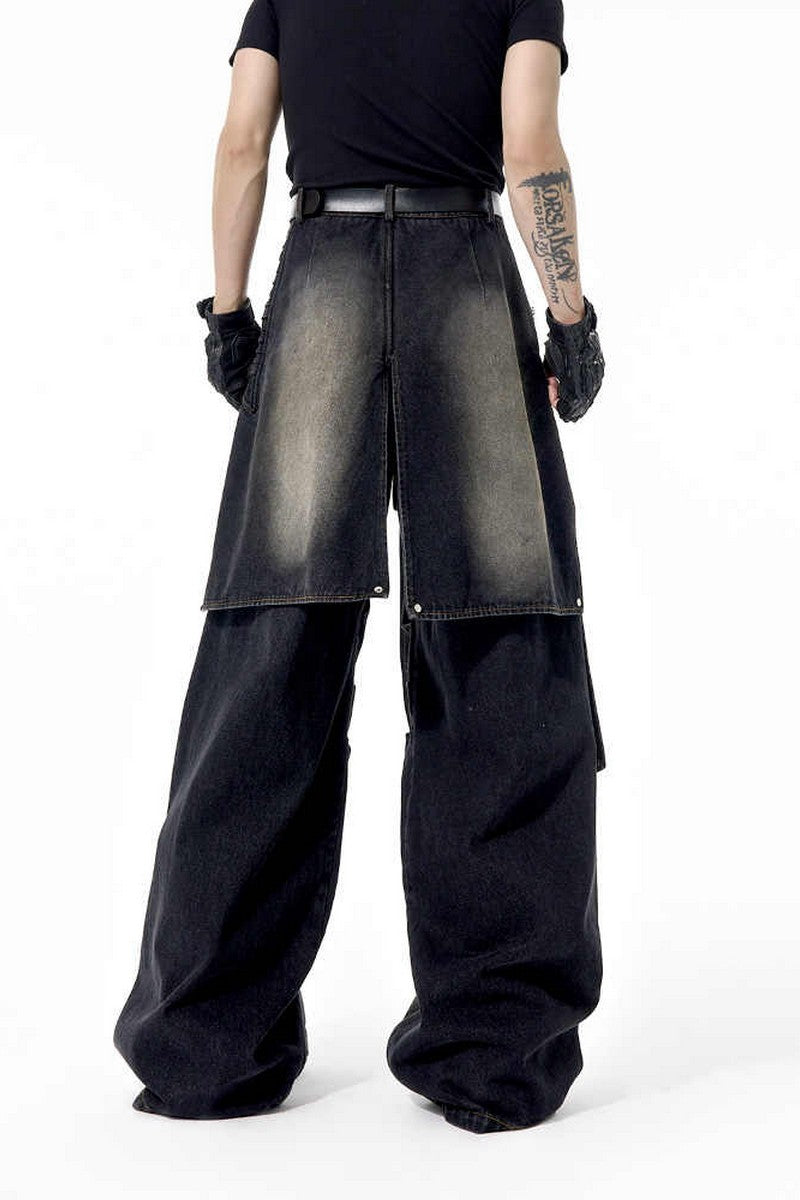 Deconstructed Studded Wide Jeans