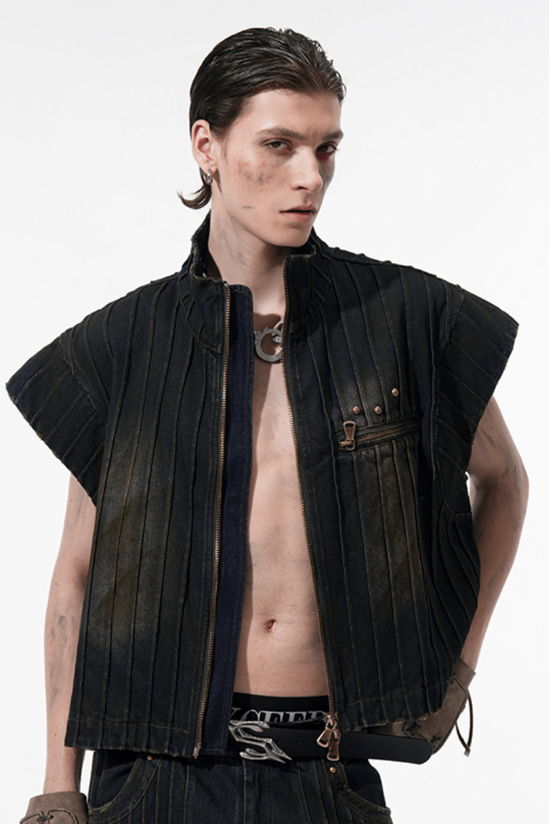 Washed Sleeveless Denim Vest