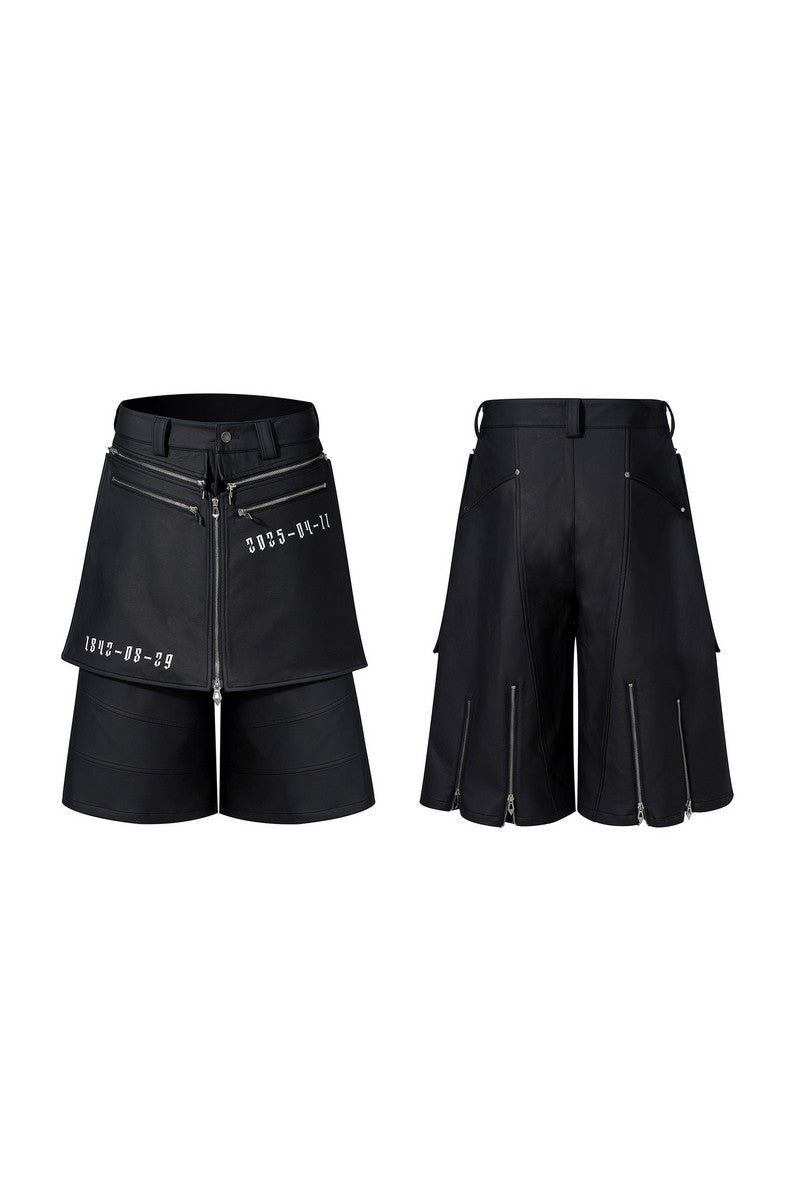 Layered Zip PU Shorts