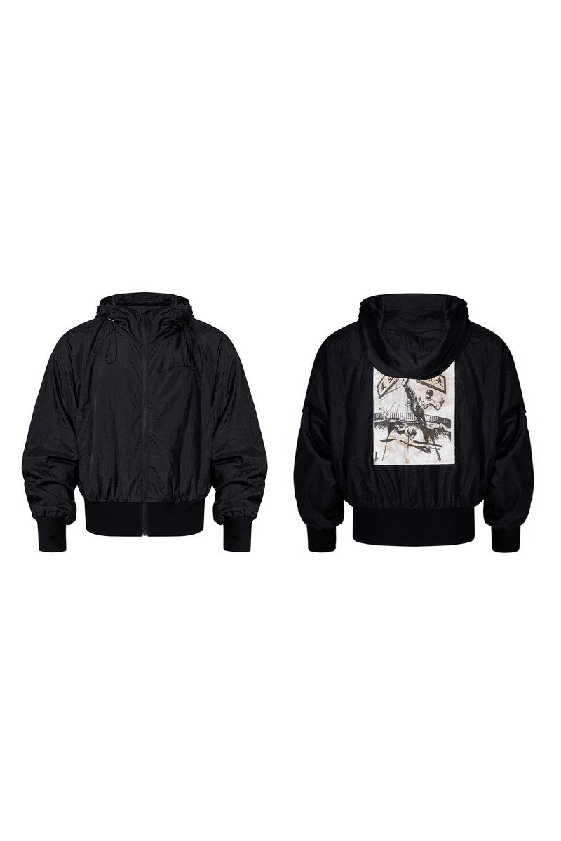 Back Patch Hooded Windbreaker