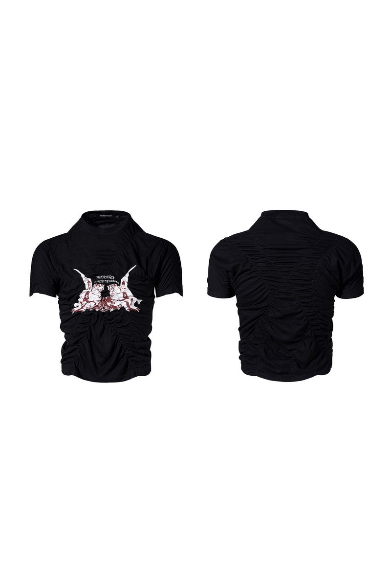 Ruched Graphic Fitted Tee