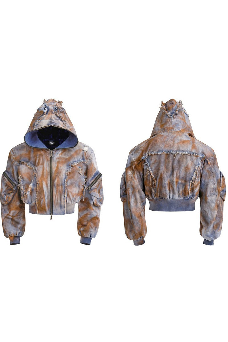 Dyed Hooded Utility Denim Jacket