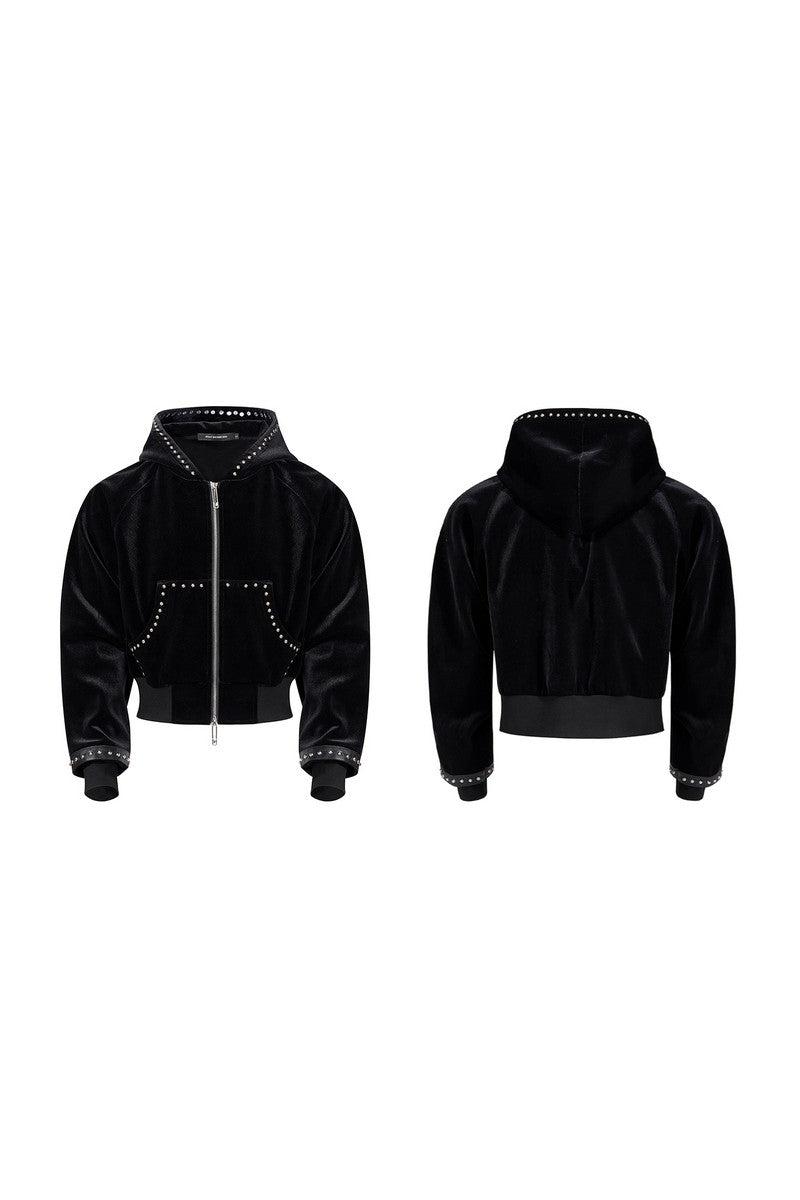 Velvet Beaded Zip-Up Hoodie